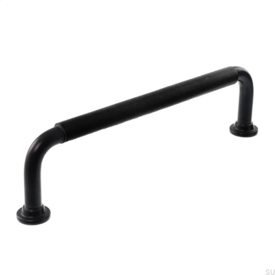 Länglicher Möbelgriff LS 1353 128 Schwarz mit schwarzem Leder