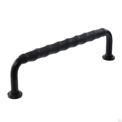 Länglicher Möbelgriff LL 1353 128 Schwarz mit schwarzem Leder