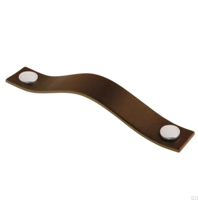 Länglicher Möbelgriff 0156L Leder Braun mit Chrom