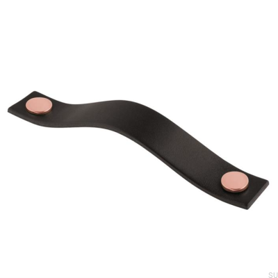 Länglicher Möbelgriff 0156L Leder Schwarz mit Kupfer