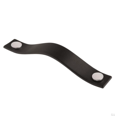 Länglicher Möbelgriff 0156L Leder Schwarz mit Chrom