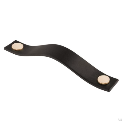 Länglicher Möbelgriff 0156L Leder Schwarz mit Golden
