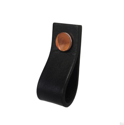 Möbelgriff Loop Leder Schwarz mit Kupfer