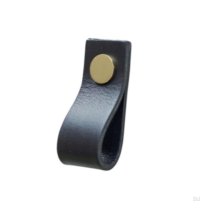 Möbelgriff Loop Leder Schwarz mit Gold