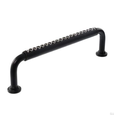Längsmöbelgriff LX 1353 96 Schwarz mit schwarzem Leder