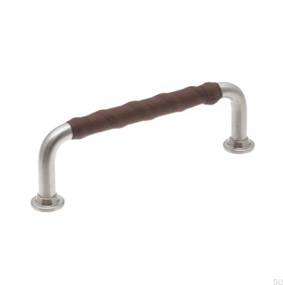 Länglicher Möbelgriff 1353 96 Gebürstetes Nickel mit braunem Leder