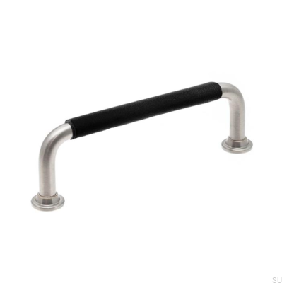 Länglicher Möbelgriff LS 1353 96 Gebürstetes Nickel mit schwarzem Leder