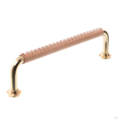 Länglicher Möbelgriff 1353 96 Poliertes Messing mit Leder