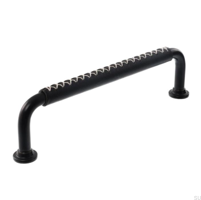 Längsmöbelgriff LX 1353 128 Schwarz mit schwarzem Leder