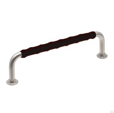 Länglicher Möbelgriff LL 1353 128 Gebürstetes Nickel mit schwarzem Leder