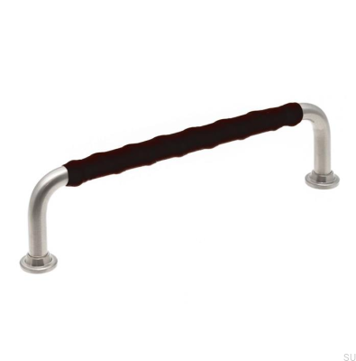 Länglicher Möbelgriff 1353 128 Gebürstetes Nickel mit schwarzem Leder