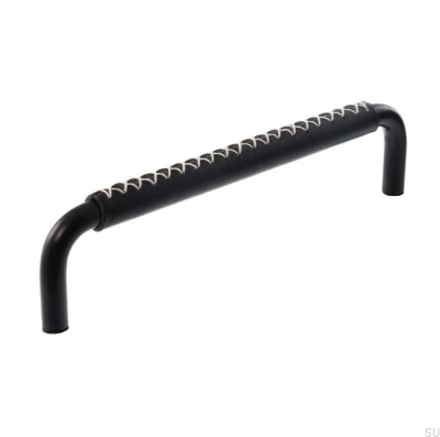 Länglicher Möbelgriff 7353 96 Schwarz mit schwarzem Leder