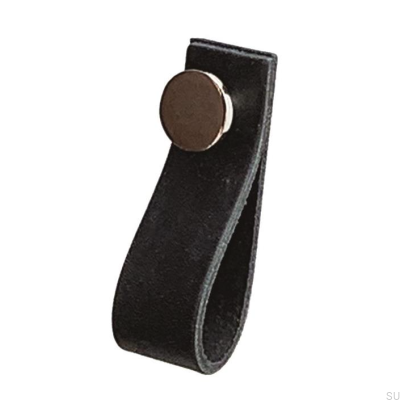 Möbelgriff Loop 80 Schwarzes Leder mit poliertem Silber