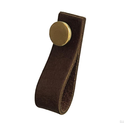 Möbelgriff Loop 80 Leder Braun mit Gold