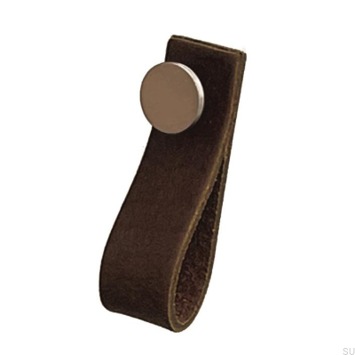Möbelgriff Loop 80 Leder Braun mit gebürstetem Silber