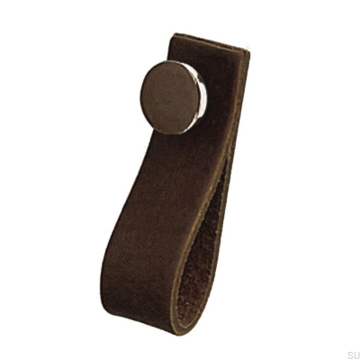 Möbelgriff Loop 80 Leder Braun mit poliertem Silber