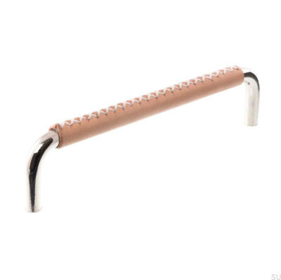 Länglicher Möbelgriff 7353 96 Poliertes Nickel mit Leder