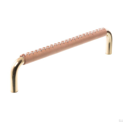 Länglicher Möbelgriff 7353 96 Poliertes Messing mit Leder