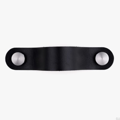 Länglicher Möbelgriff Pin-Pin Leder schwarz mit silber