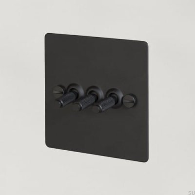 Dreifach-Schalterkreuz 3G Stahl Schwarz Britischer Standard