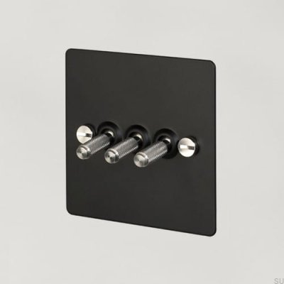 Dreifach-Schalter Cross 3G Stahl Schwarz mit Silber Britischer Standard