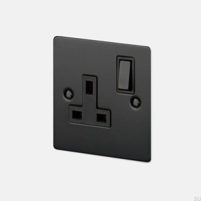 Einzelsteckdose Typ G UK 1G Stahl Schwarz Britischer Standard