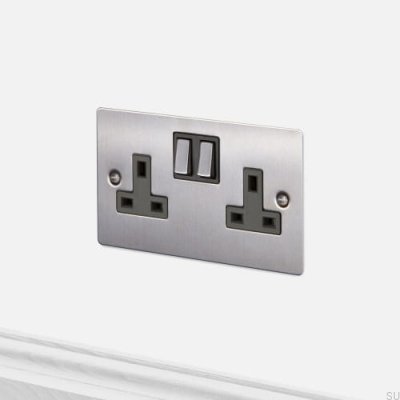 Doppelsteckdose Typ G UK 2G Stahl Silber Britischer Standard
