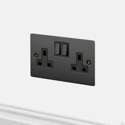 Doppelsteckdose Typ G UK 2G Stahl Schwarz Britischer Standard