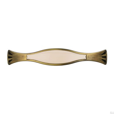 Länglicher Möbelgriff 1881 96 Antik Bronze mit Beige