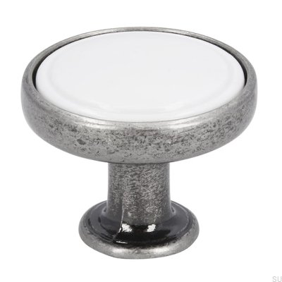 Möbelknopf 1971 30 Antik Silber mit Weiß