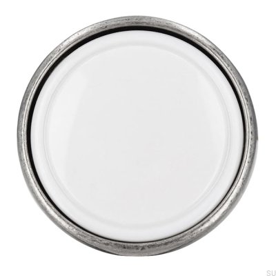 Möbelknopf 1971 30 Antik Silber mit Weiß
