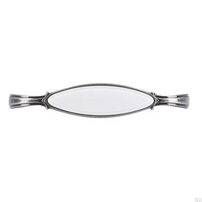 Länglicher Möbelgriff 1973 96 Antik Silber mit Weiß