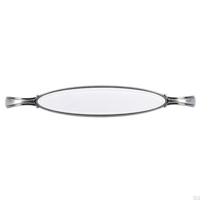 Länglicher Möbelgriff 1973 128 Antik Silber mit Weiß