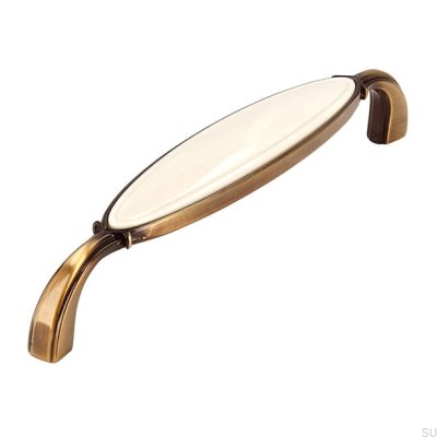 Länglicher Möbelgriff 1973 128 Antik Bronze mit Beige