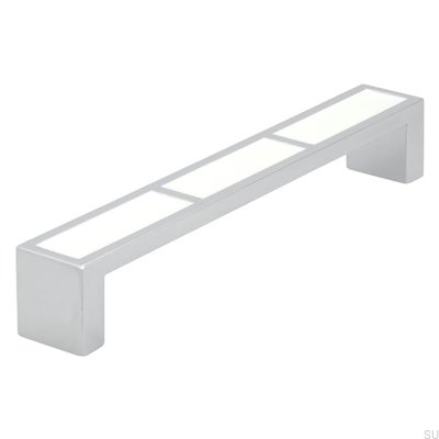Länglicher Möbelgriff 2014 128 Chrom Poliert mit Weiß