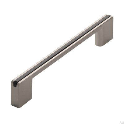 Länglicher Möbelgriff 2170 128/160 Silber gebürstet mit Schwarz