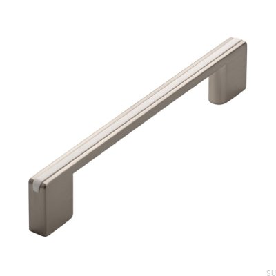 Länglicher Möbelgriff 2170 128/160 Silber gebürstet mit Weiß