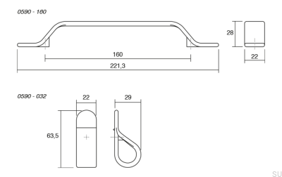 Länglicher Möbelgriff Belt 160 Metall Schwarz Matt