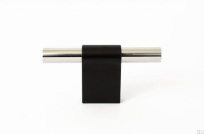 Möbelknopf T-Bar Line Mix 60 Metall schwarz mit poliertem Stahl