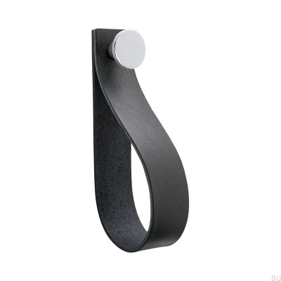 Wandaufhänger Loop Strap schwarzes Leder mit Chrom