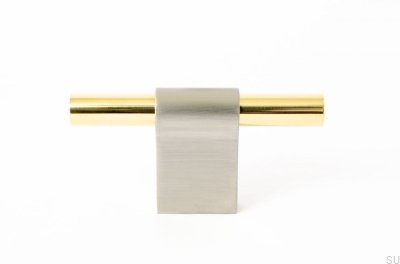 Möbelknopf T-Bar Line Mix 60 Gebürsteter Stahl mit poliertem Messing