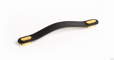 Länglicher Möbelgriff Oblong 160 Leder Schwarz mit Gold gebürstet