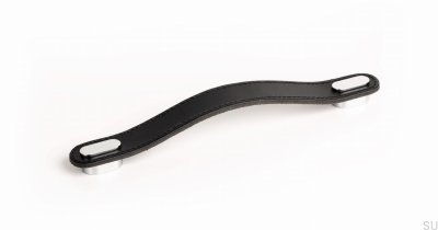 Länglicher Möbelgriff Oblong 160 Leder Schwarz mit Glanzchrom
