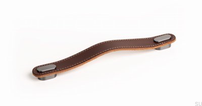 Länglicher Möbelgriff Längliches braunes Leder mit gebürstetem Grau
