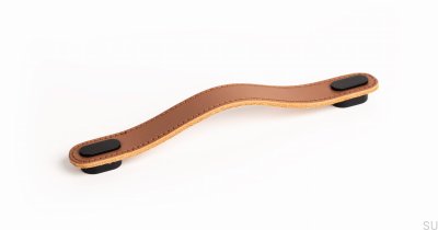 Länglicher Möbelgriff Oblong Beige Leder mit Schwarz