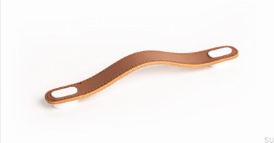 Länglicher Möbelgriff Oblong Beige Leder mit Weiß