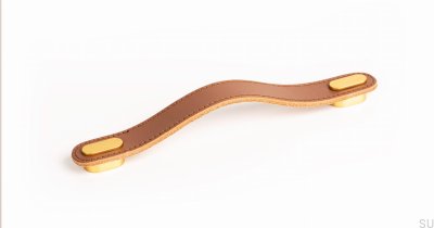 Länglicher Möbelgriff Oblong Beige Leather mit Gold Brushed