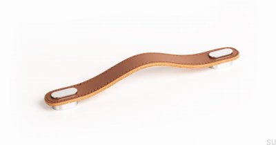 Länglicher Möbelgriff Längliches beiges Leder mit poliertem Chrom