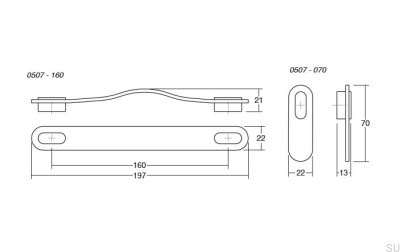 Länglicher Möbelknopf Schwarzes Leder mit grau gebürstetem