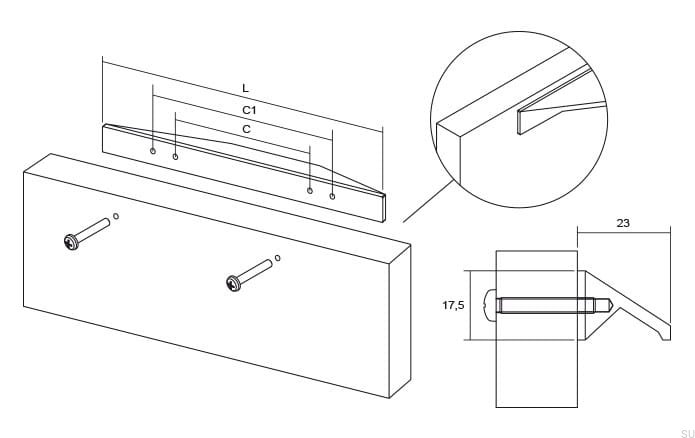 0322200L01--Uchwyt-meblowy-podłużny-Cutt-96-128-Aluminiowy-Chrom-Polerowany-Viefe-Skandynawskie-Uchwyty-rysunek-techniczny